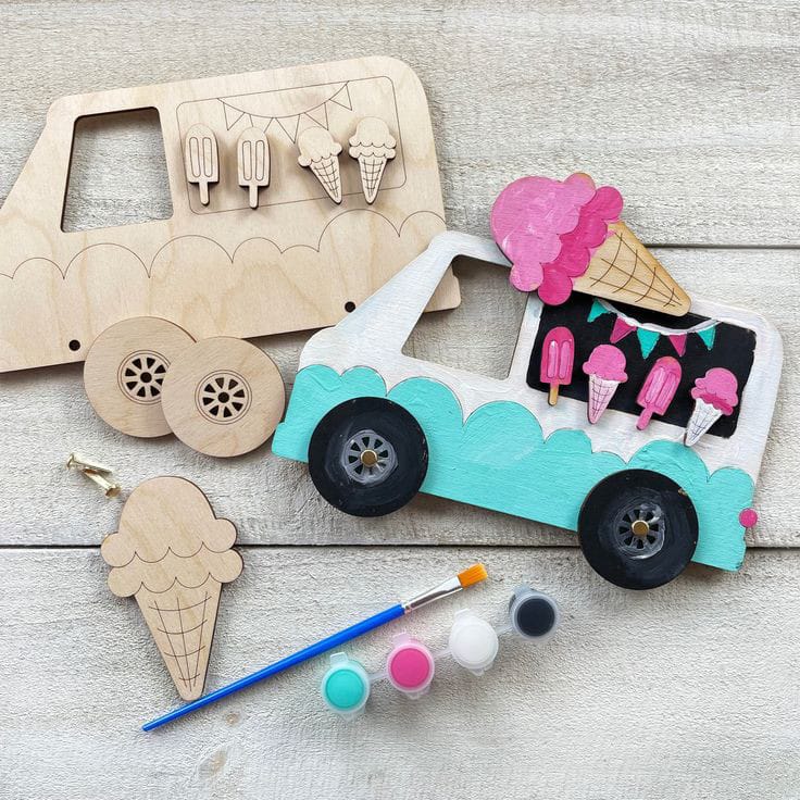 Ice Cream Bus Wooden Painting