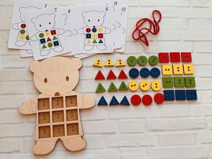 Wooden Button Stitching Teddy Bear Craft Kit for Kids