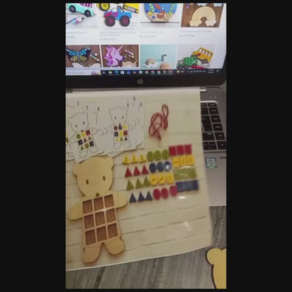 Wooden Button Stitching Teddy Bear Craft Kit for Kids